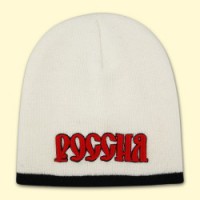 Wintermütze "Russia", weiss-schwarz, 100 % Acryl